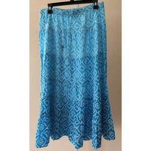 First Issue Turquoise White Maxi Skirt XL Silver Gems Flowy Boho Hippie